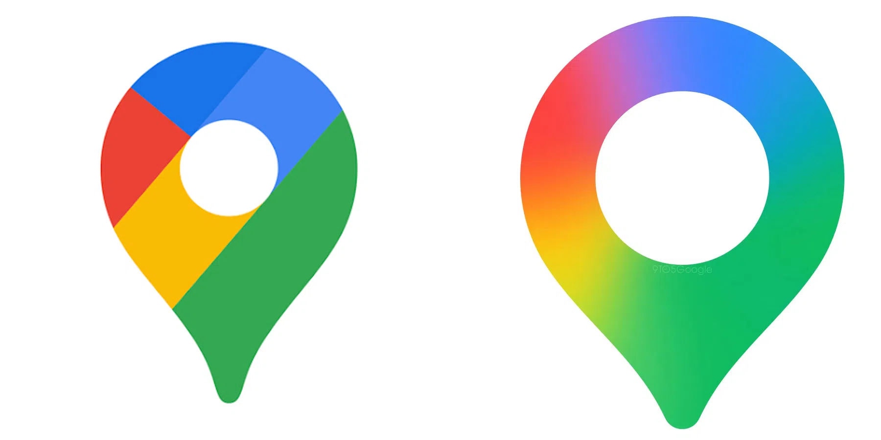 Het oude logo en het nieuwe logo van Google Maps